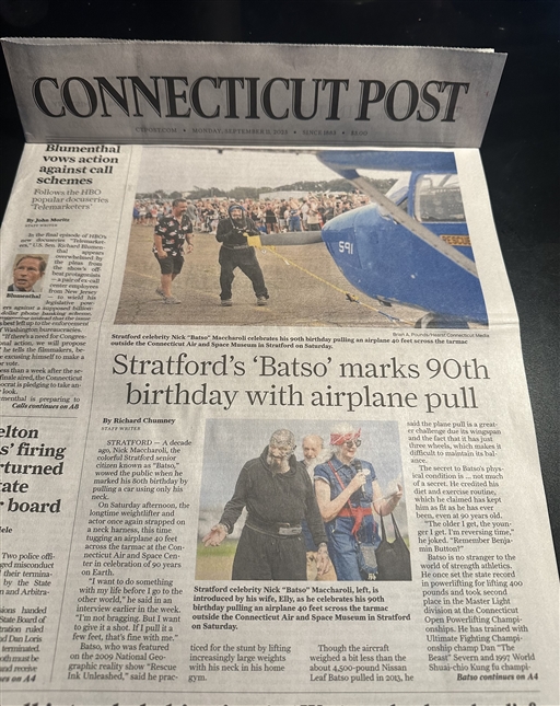 CT Post Stratford's Batso Marks 90th Birthday with Airplane Pull (Sept 2023)