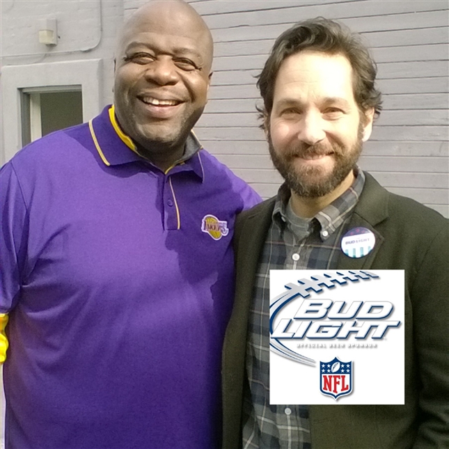 A.R.T. and Paul Rudd on set of a Bud Light caommercial