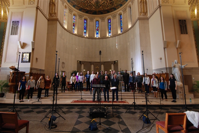 Vox Futura recording in the Church of the Holy Name, West Roxbury, USA (2016). Photo - John Weston.