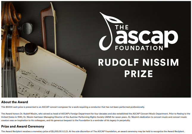 ASCAP RUDOLF NISSIM PRIZE 2017 - Special Distinction ("Best Original Orchestral Score")