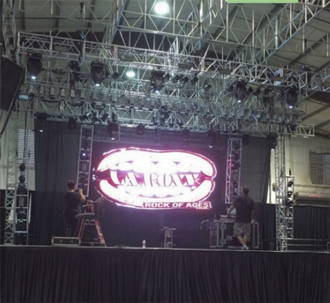 Setting up! Getting ready for L.A.ROXX/NIGHT RANGER in the Coushatta Pavillion!